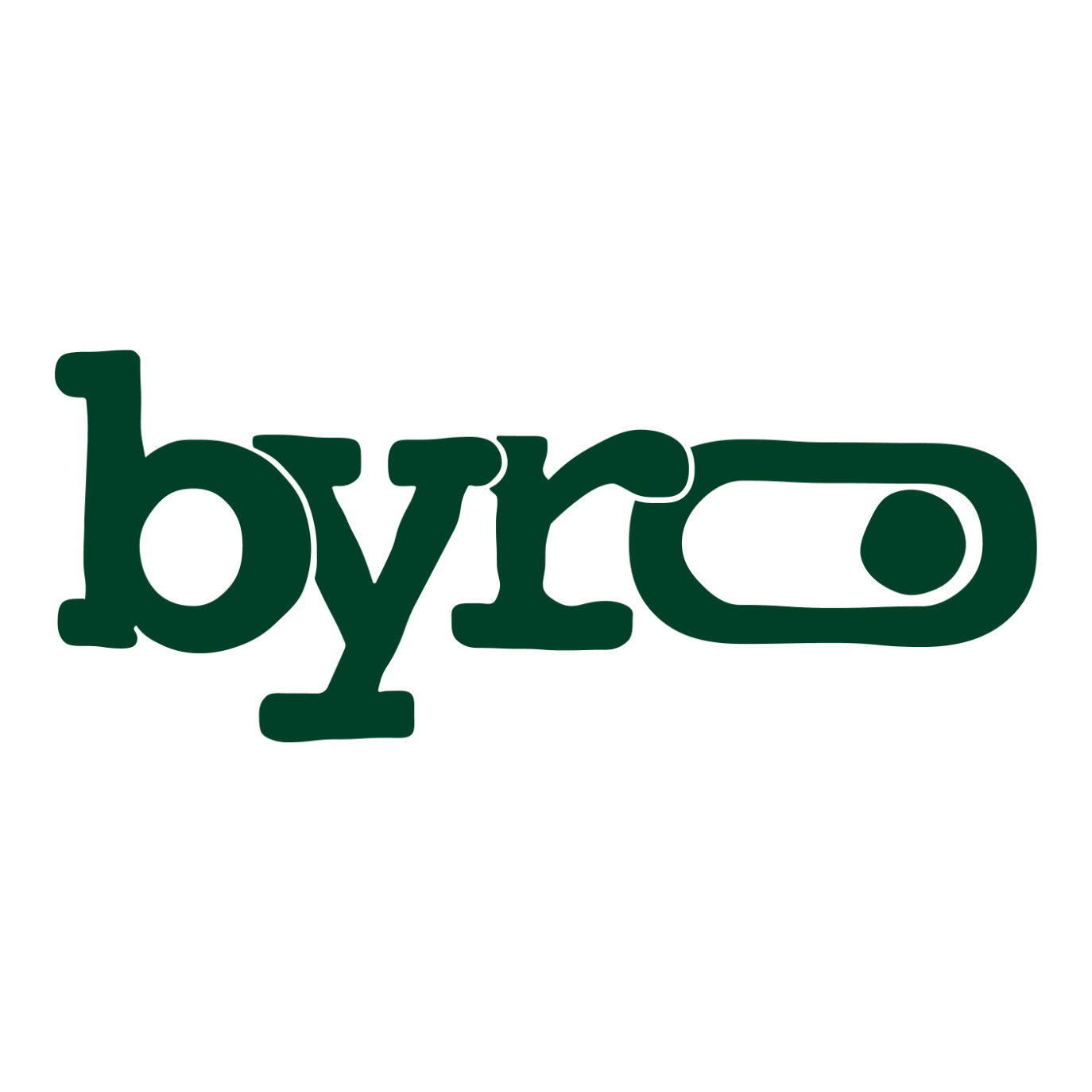 Byroo-kahvilalle suunniteltu logo ammentaa inspiraation kirjoituskoneenomaisesta fontista ja On/Off-kytkimestä.