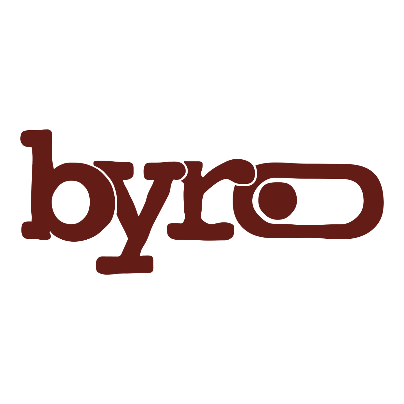 Byroo-kahvilalle suunniteltu logo ammentaa inspiraation kirjoituskoneenomaisesta fontista ja On/Off-kytkimestä.